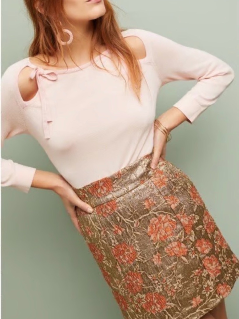 Anthropologie Siobhan Blush Tie-Shoulder Off-the-Shoulder Sweater XL